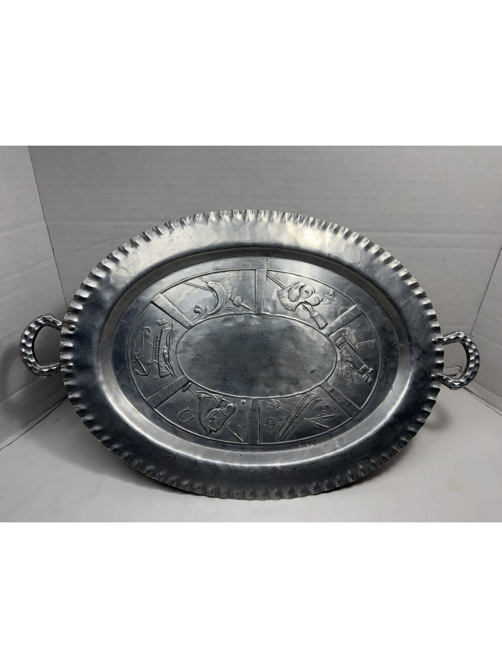 Vintage Everlast Hand Forged Aluminum Serving Platter Tray Decorative Handles